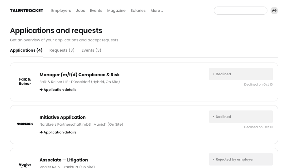 Candidate application view